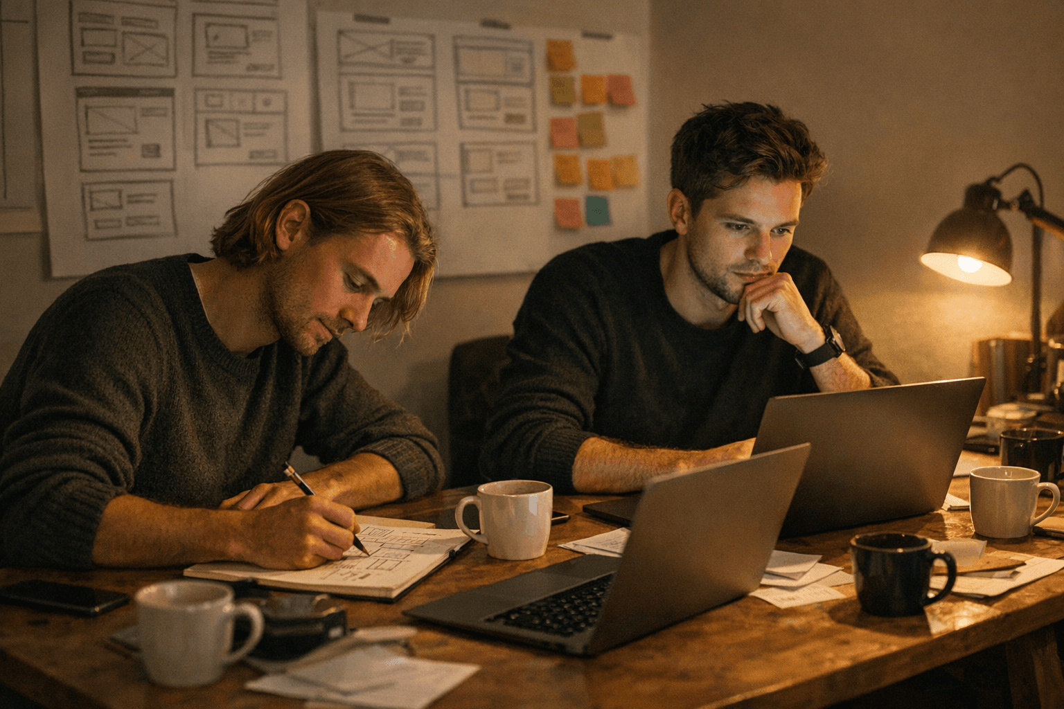 Kvaligo grundlæggerne brainstormer sent om aftenen