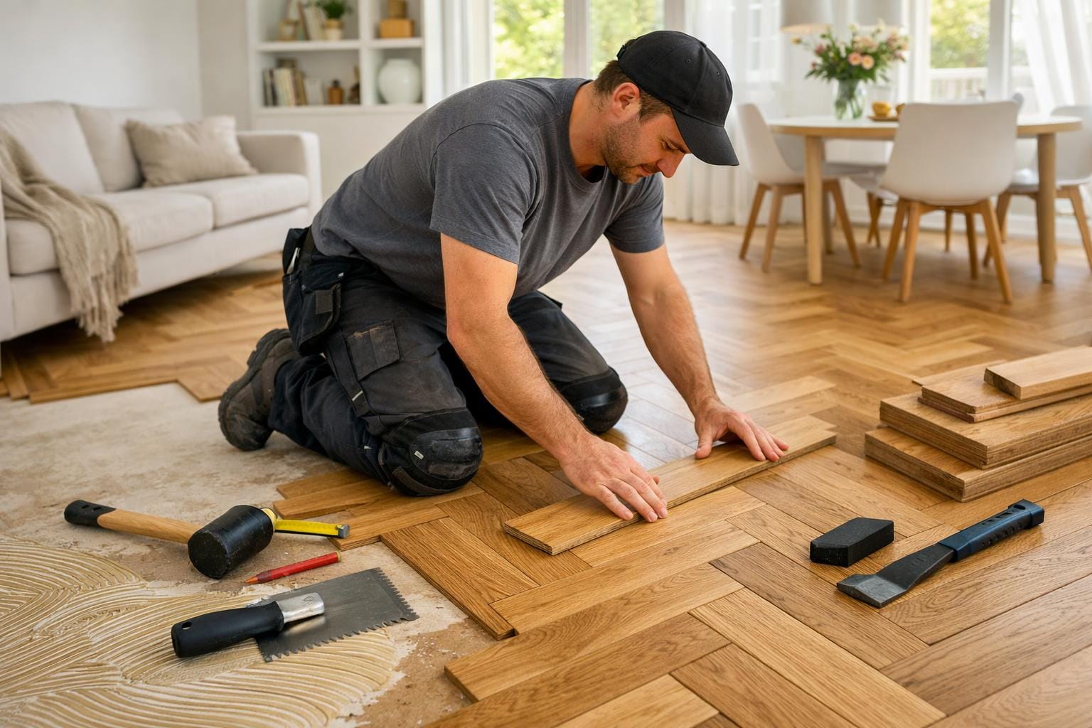 Professionel gulvlægning i gang