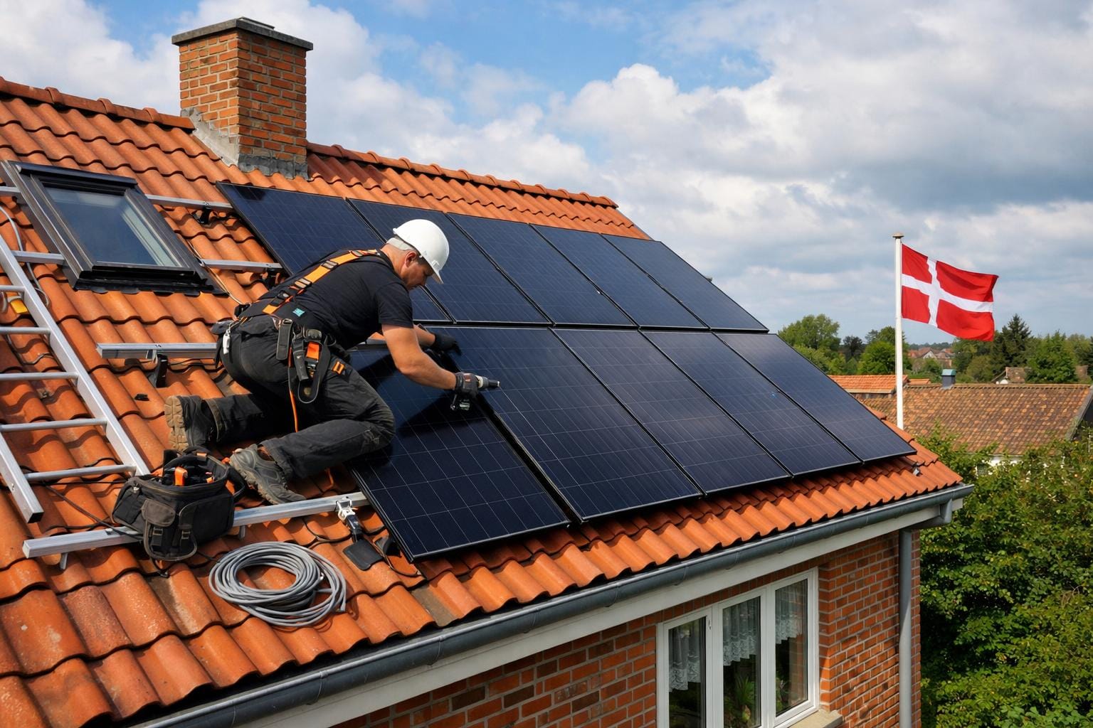 Solcelleanlæg monteret på dansk parcelhus