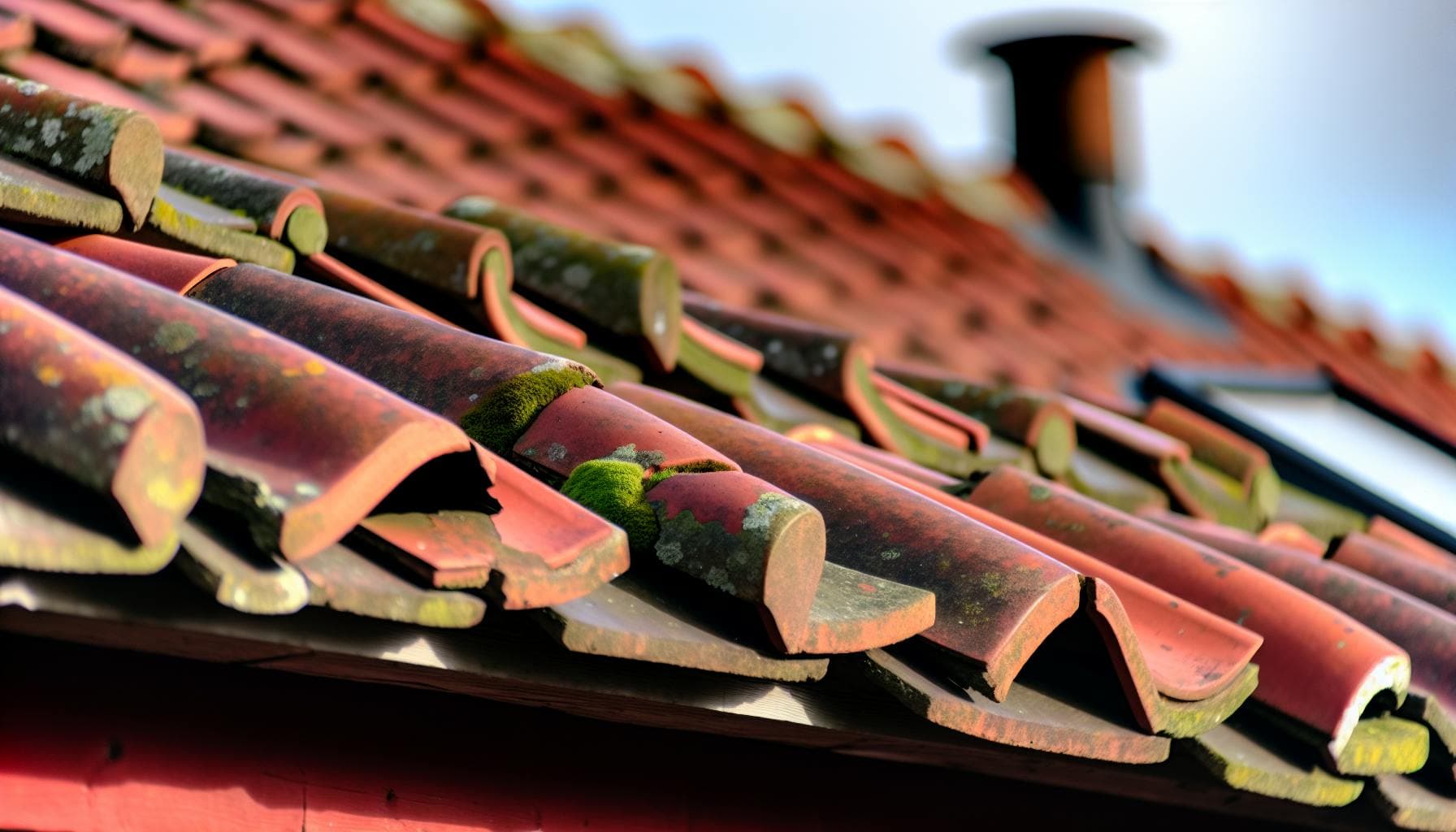 Beskadigede røde tagsten på dansk villa