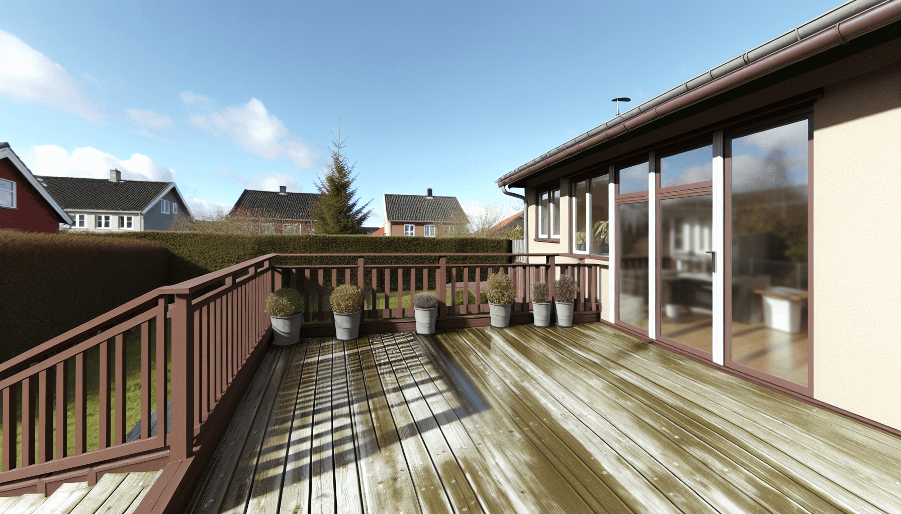 Ophøjet træaltan på dansk parcelhus