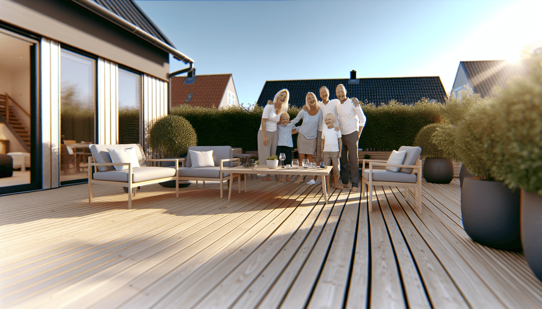 Familie nyder tid på færdig altan