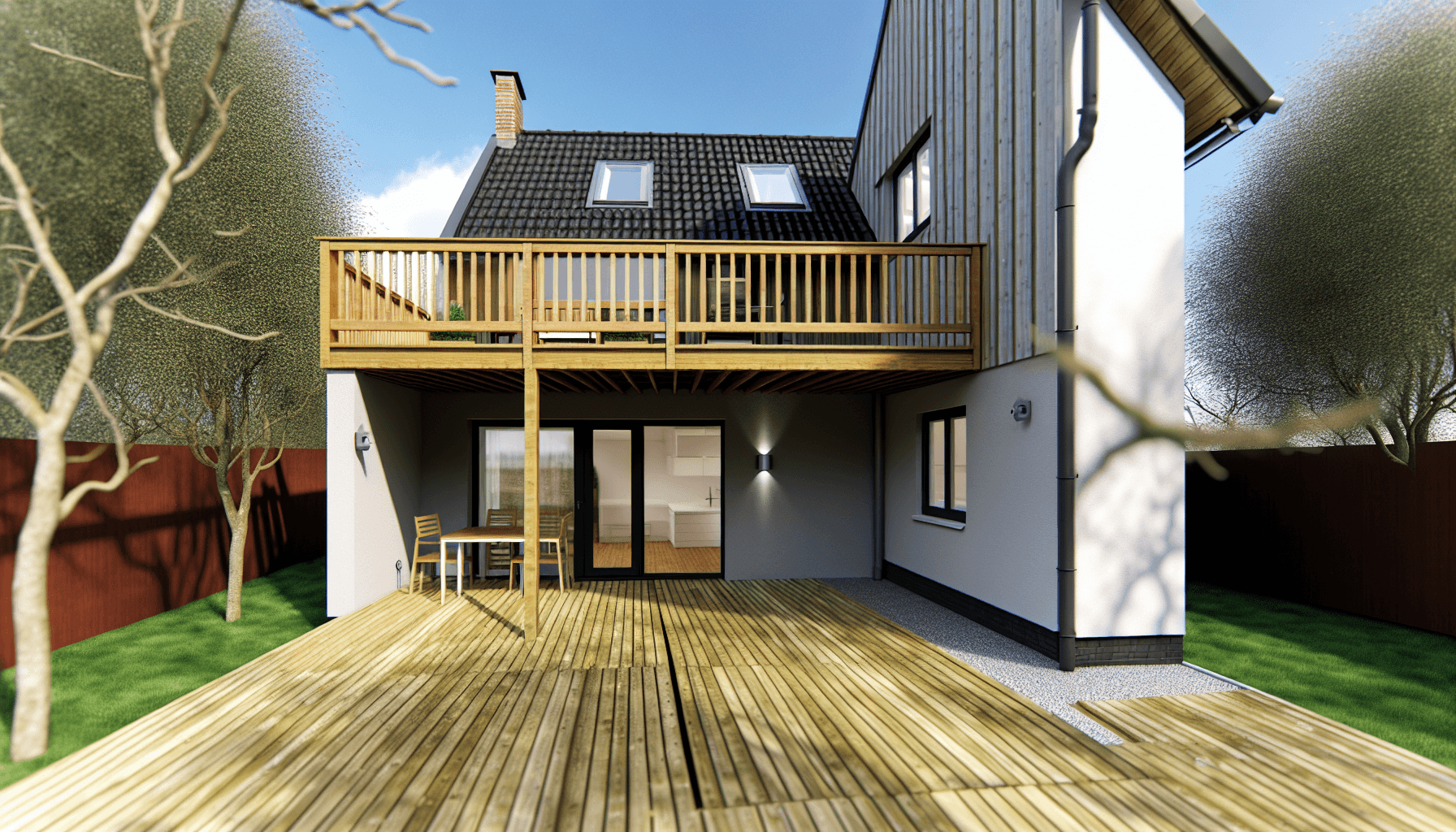 Renoveret træaltan med nye brædder og gelænder