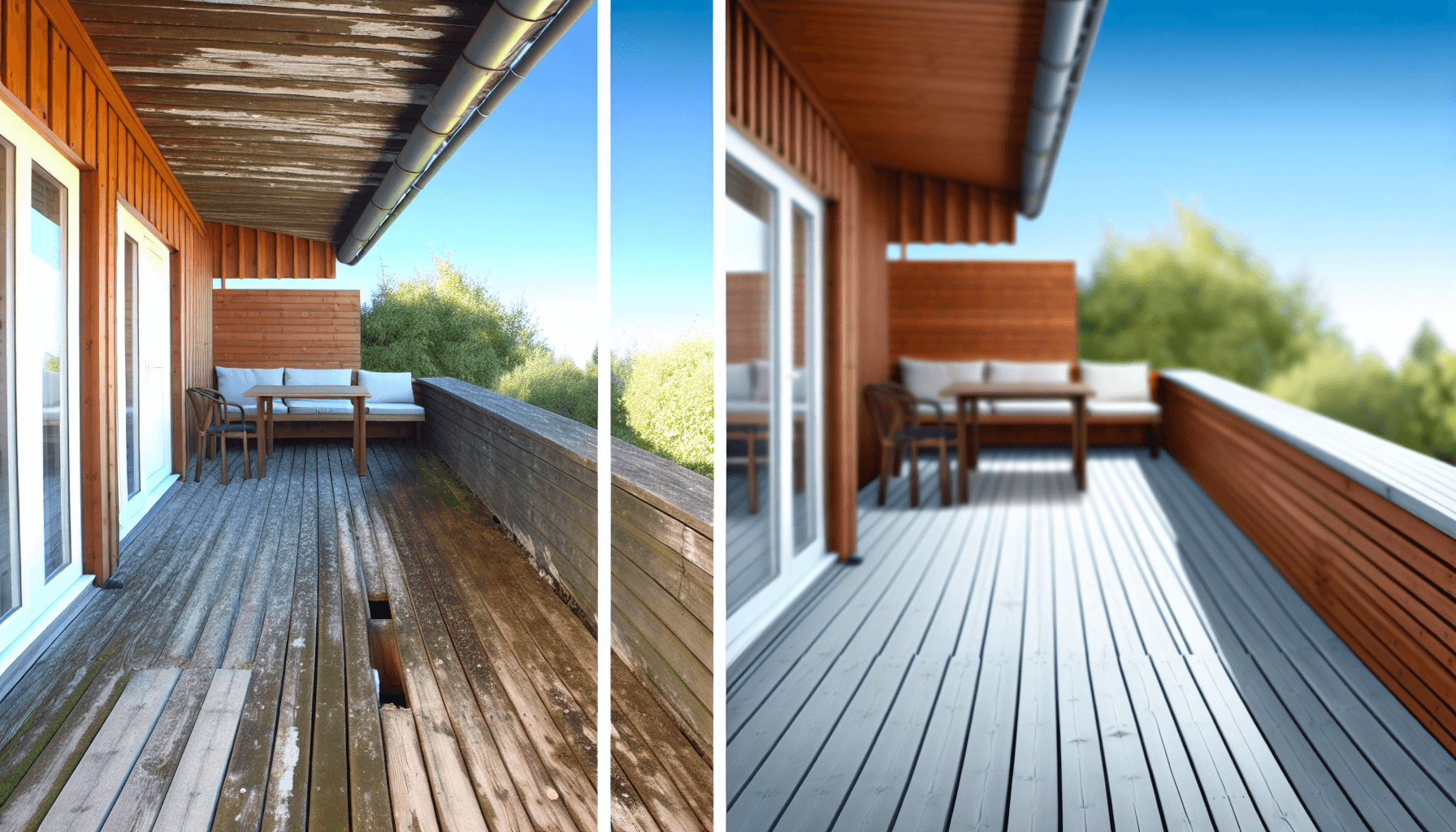 Før og efter billede af altan renovering