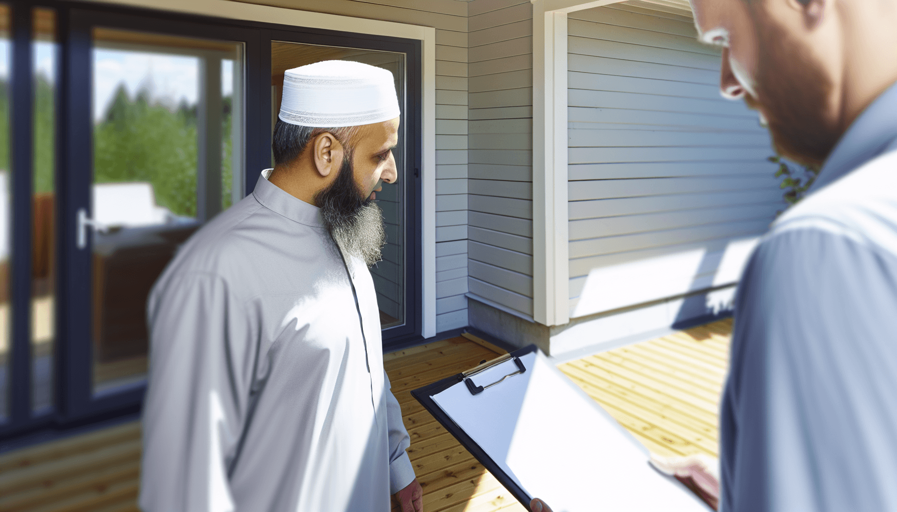 Håndværker der inspicerer færdig altan