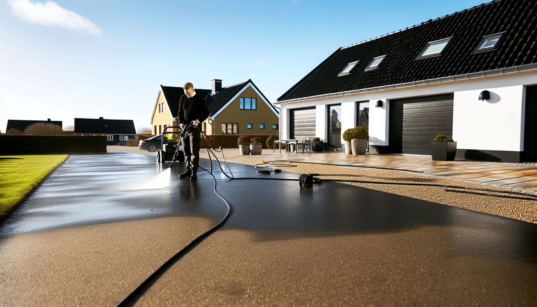 Vedligeholdelse af asfalt indkørsel med højtryksspuler