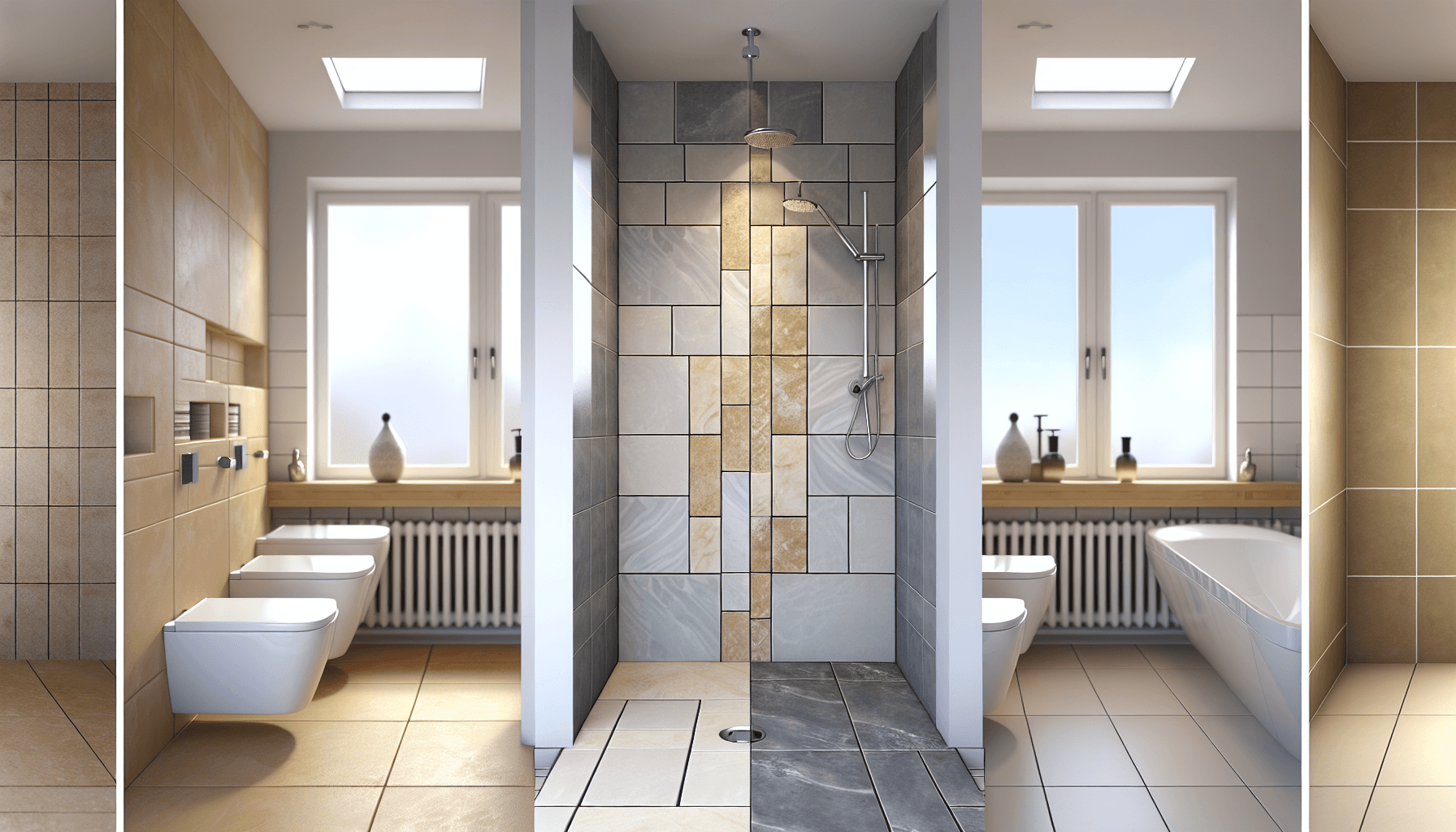 Tre forskellige badeværelser i forskellige prisklasser