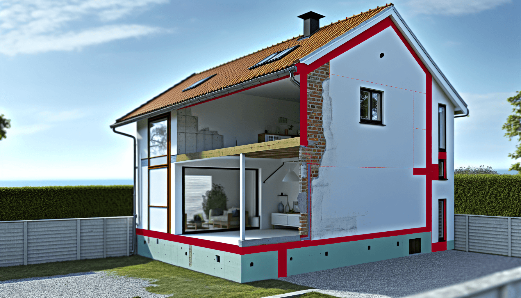 Hus med synlige bærende vægge i tværsnit