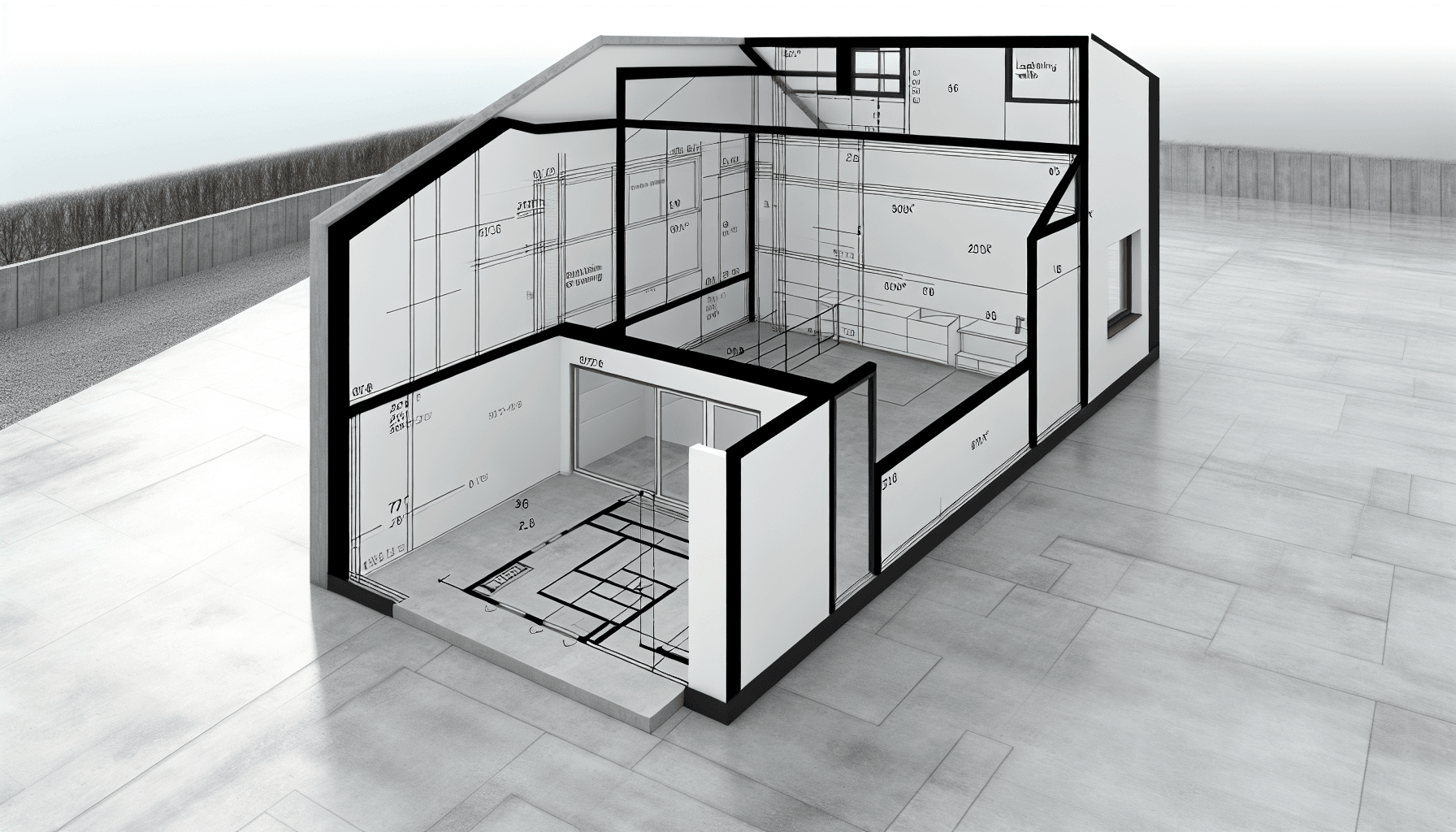 Teknisk tegning af hus der viser bærende og ikke-bærende vægge