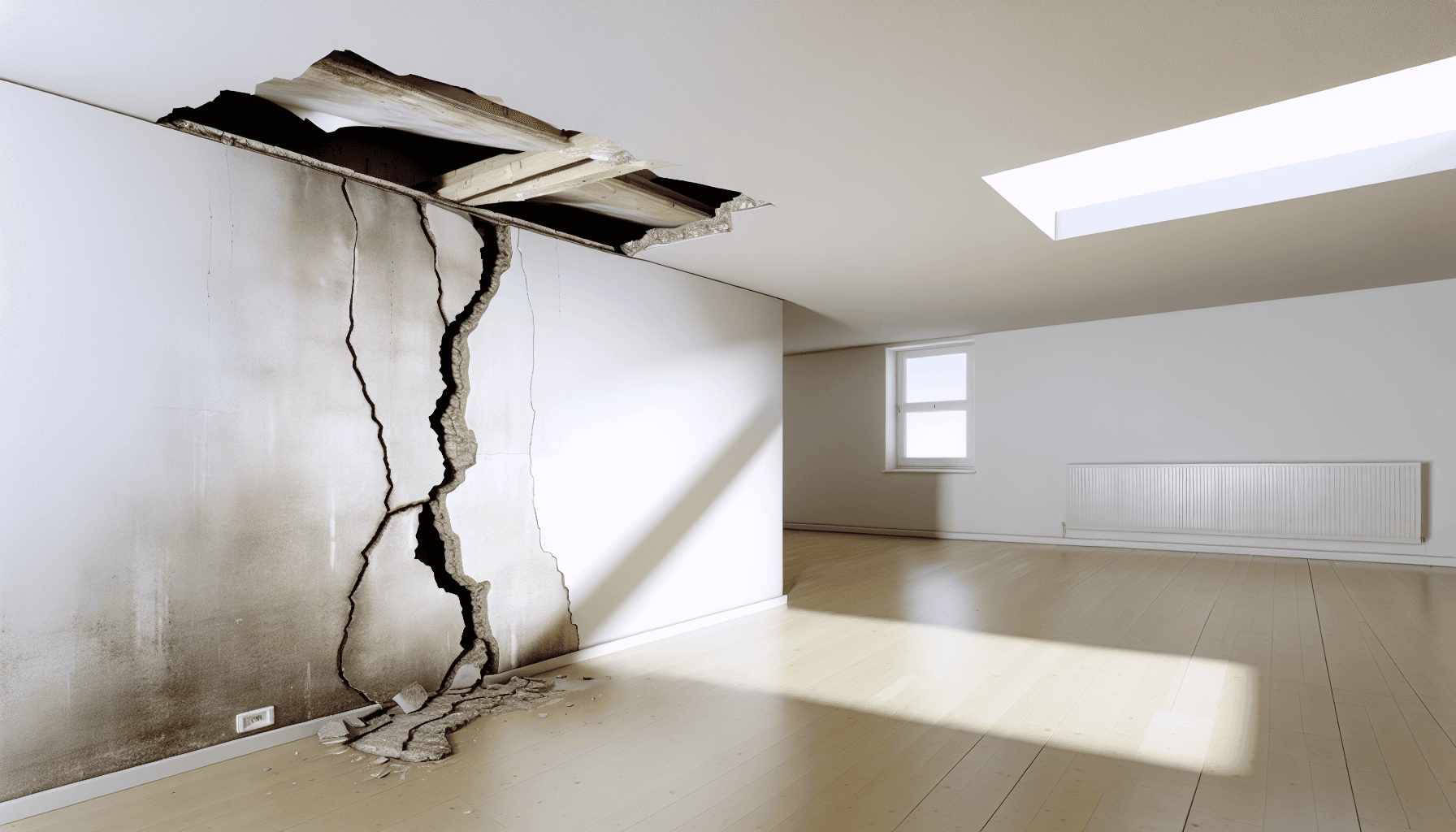 Alvorlige revner i væg og loft efter ulovlig vægfjernelse