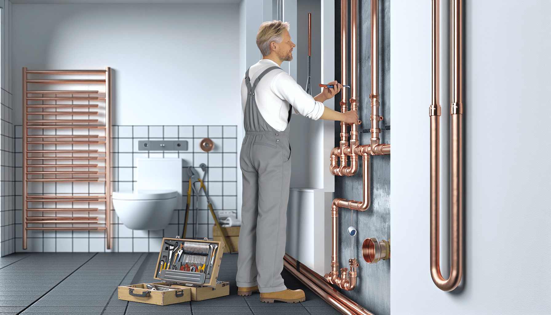 VVS-håndværker arbejder med rørinstallation bag væg