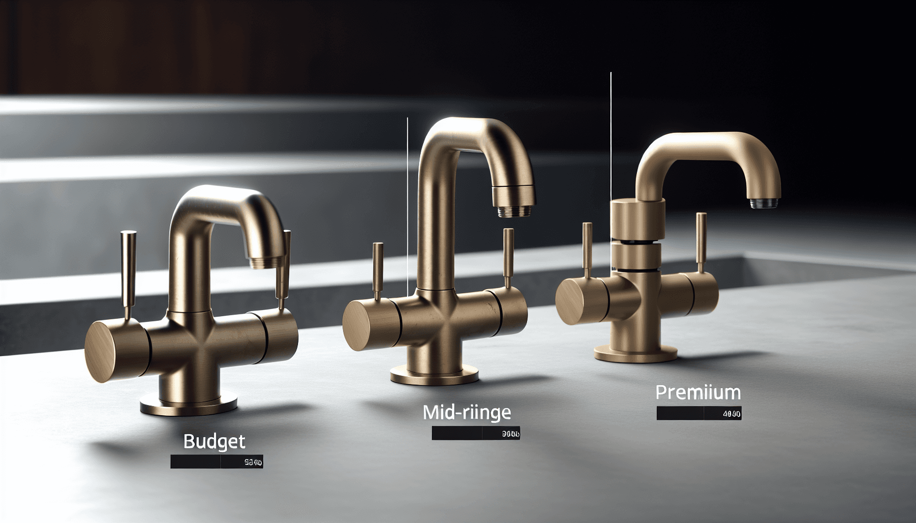 Tre forskellige blandingsbatterier ved siden af hinanden med prisskilte