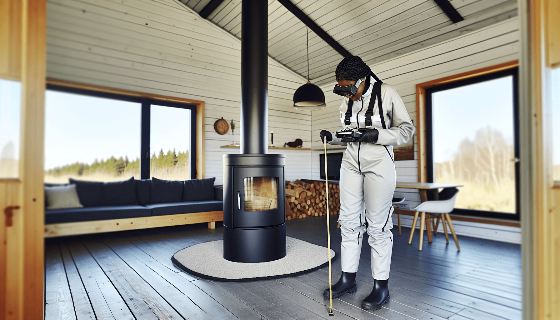 Skorstensfejer kontrollerer ny brændeovnsinstallation