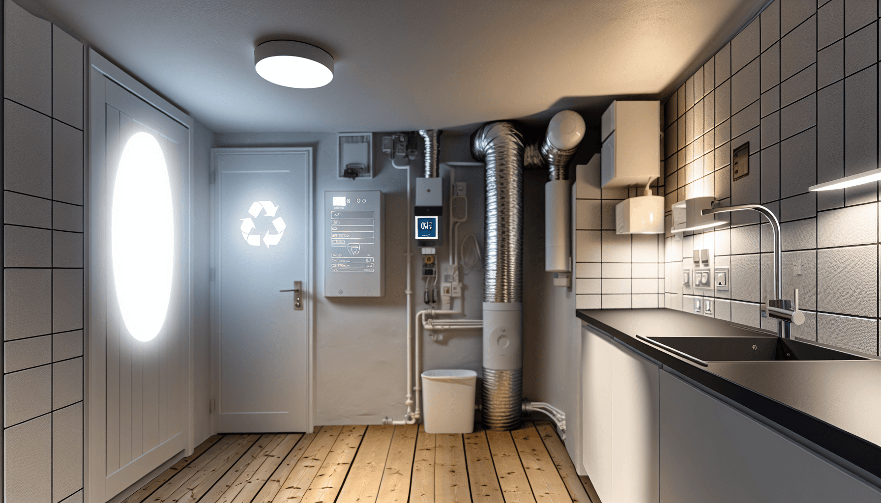 Energieffektivt bryggersrum med LED-belysning og moderne ventilation