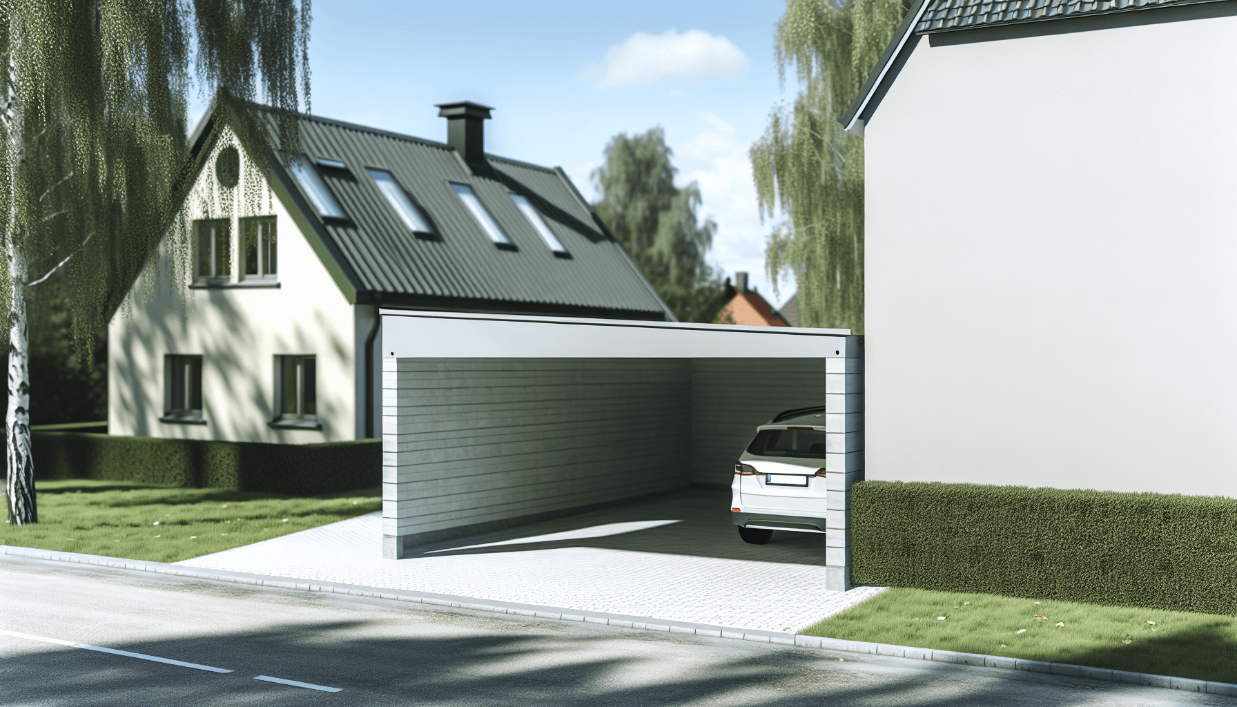 Carport placeret korrekt på villagrund med afstand til skel