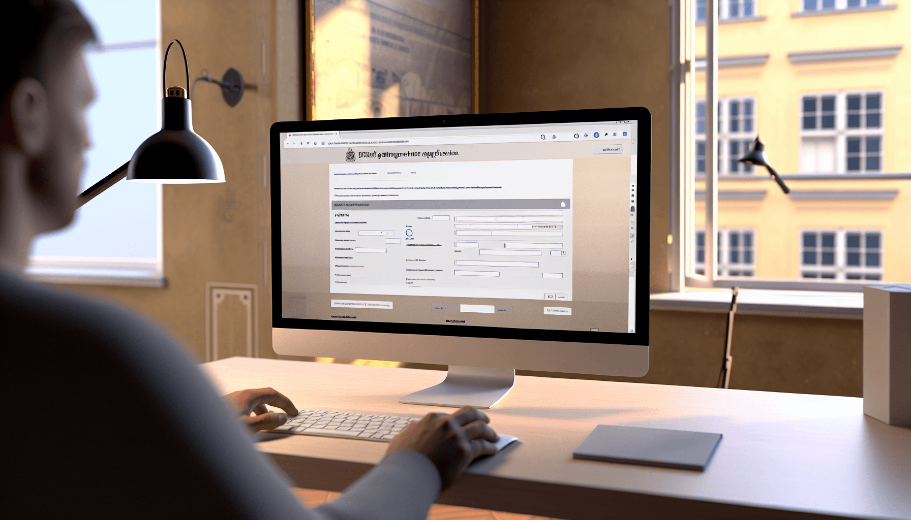 Person udfylder digital byggetilladelse på computer