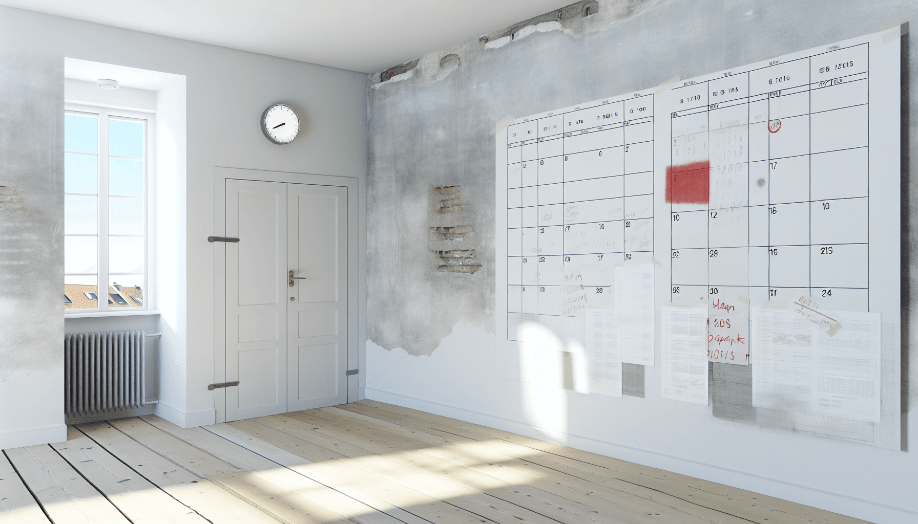 Kalender med markerede datoer for byggesag