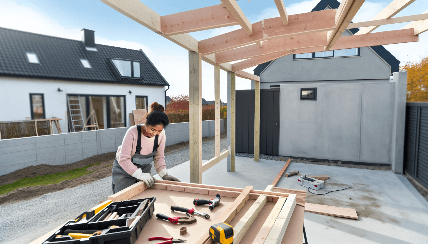 Håndværker installerer carport