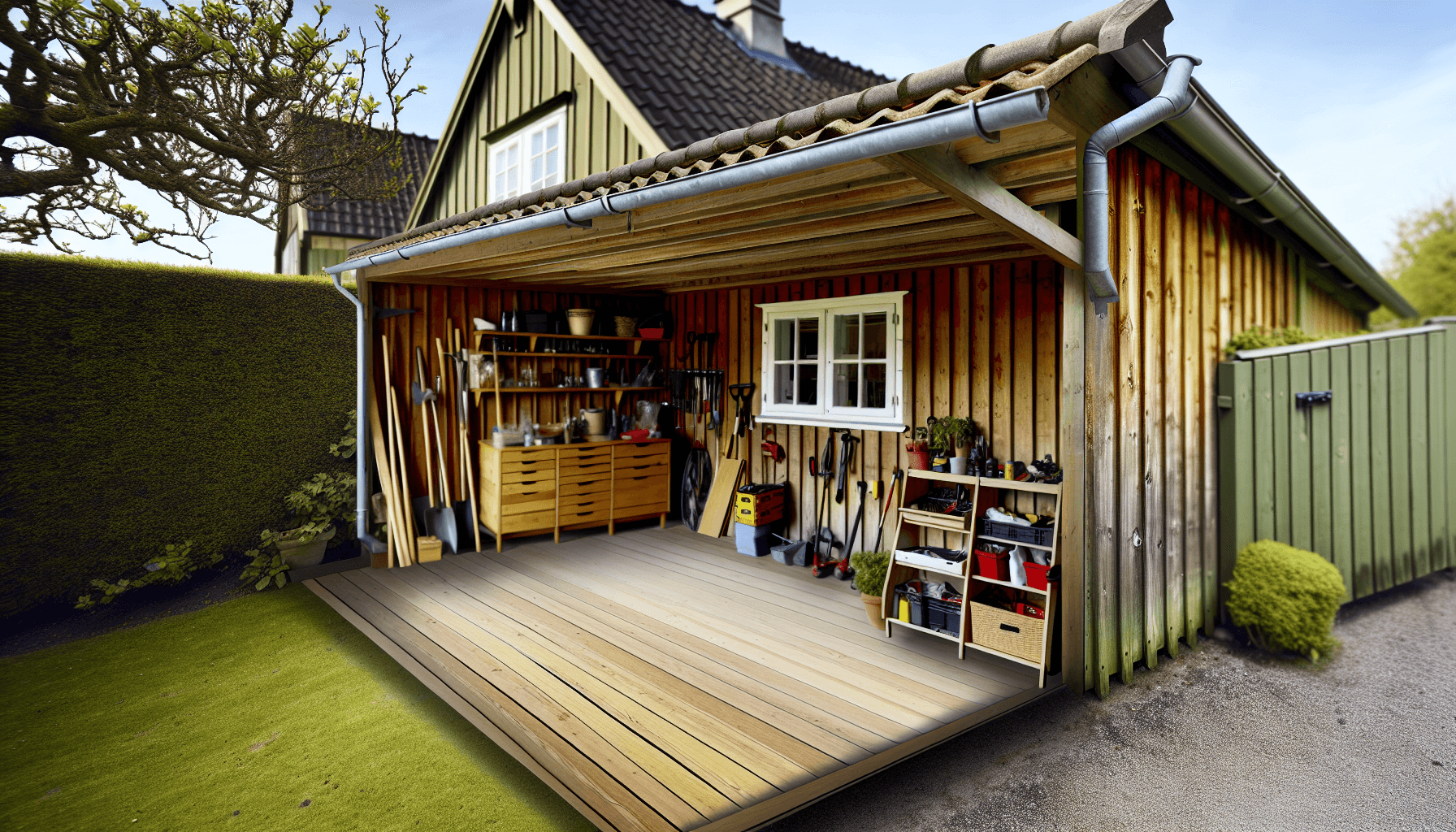 Velvedligeholdt ældre træcarport