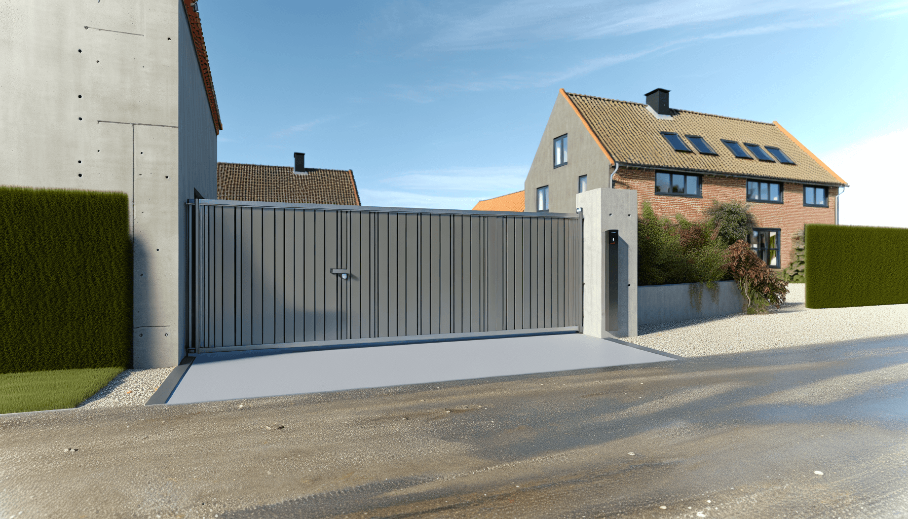 Moderne elektrisk port til villa indkørsel i Danmark