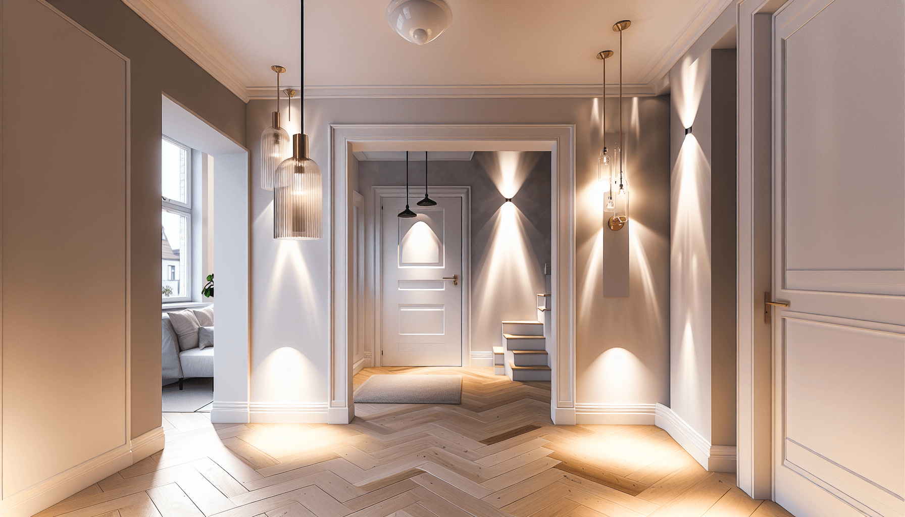 Indbygget entreskap med forskellige opbevaringsløsninger