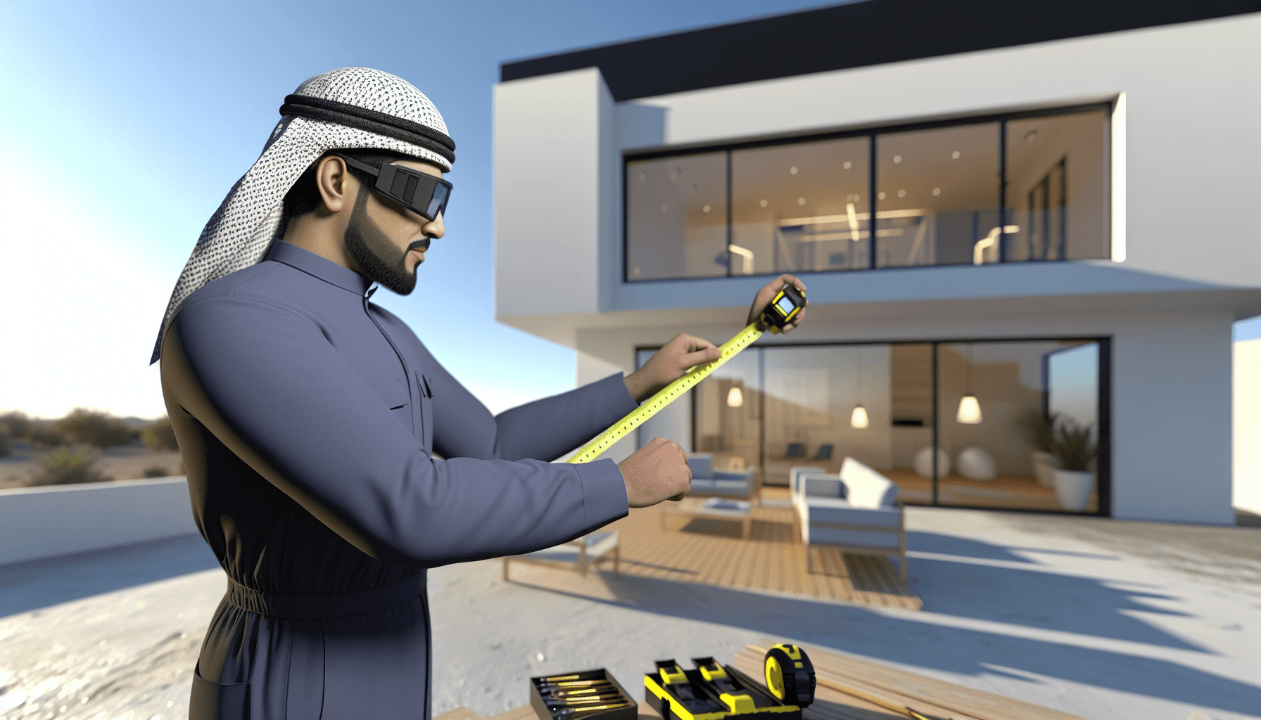 Håndværker måler facade til tilbud