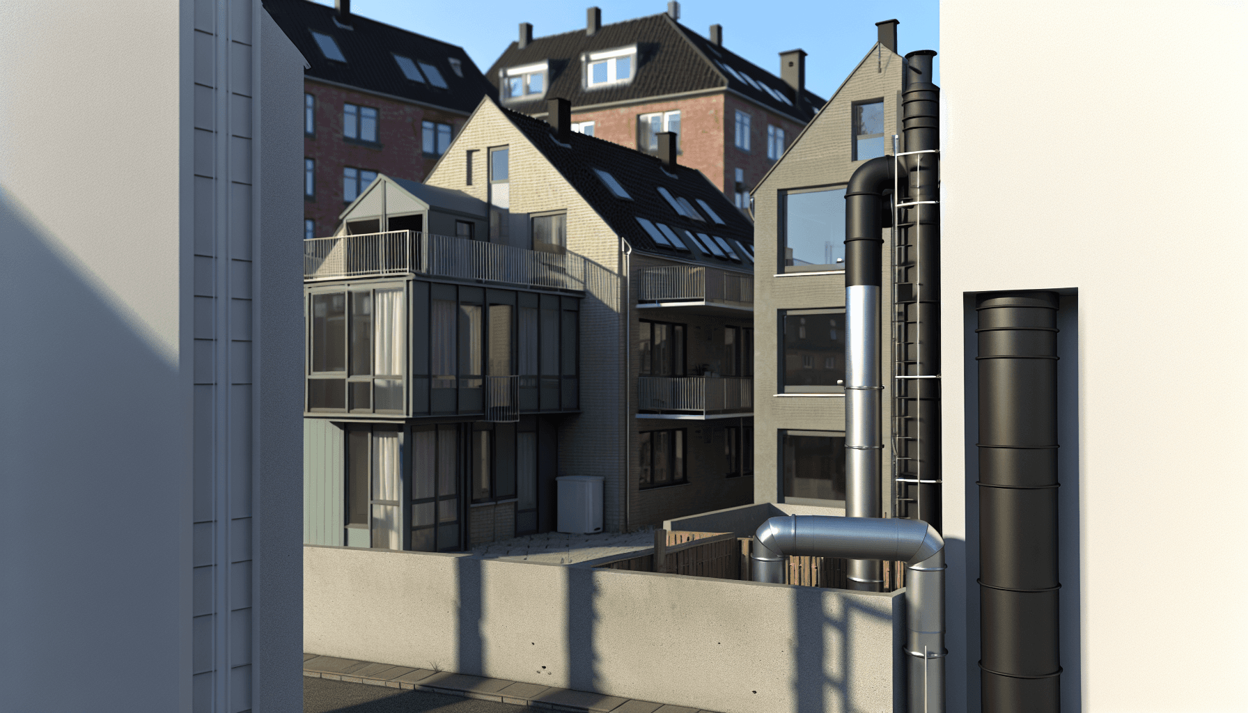 Danske boliger med fjernvarmerør og varmecentraler