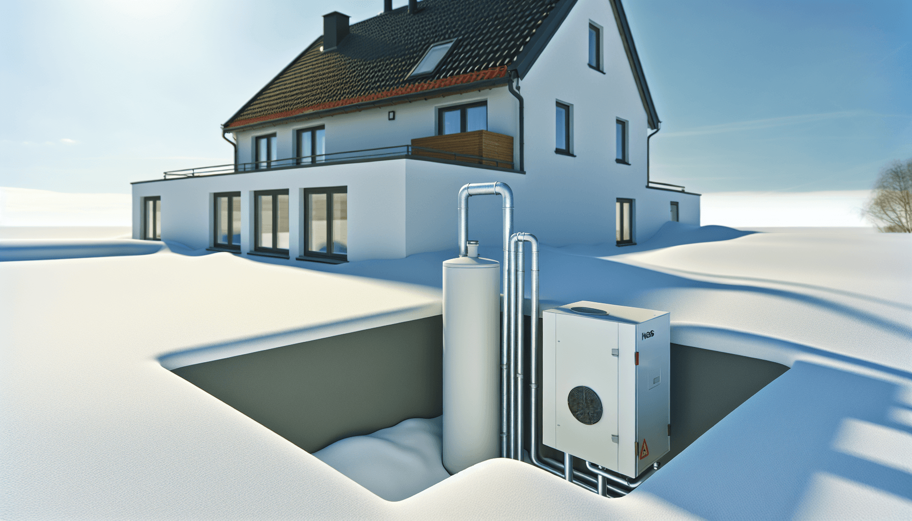 Moderne dansk villa med varmepumpe og fjernvarmerør