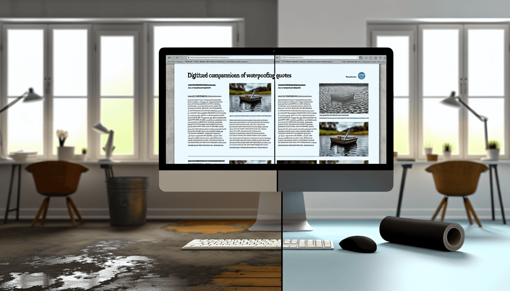 Sammenligning af forskellige tilbud på skærm med priskalkulationer for kælderfugtsikring