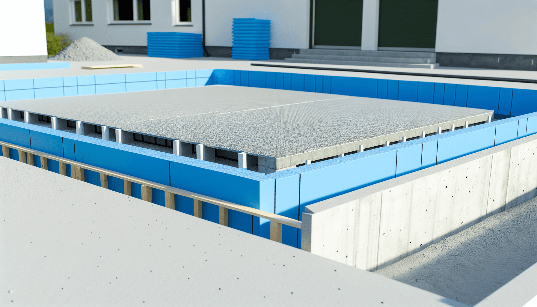 Færdig betonplade fundament med isolering