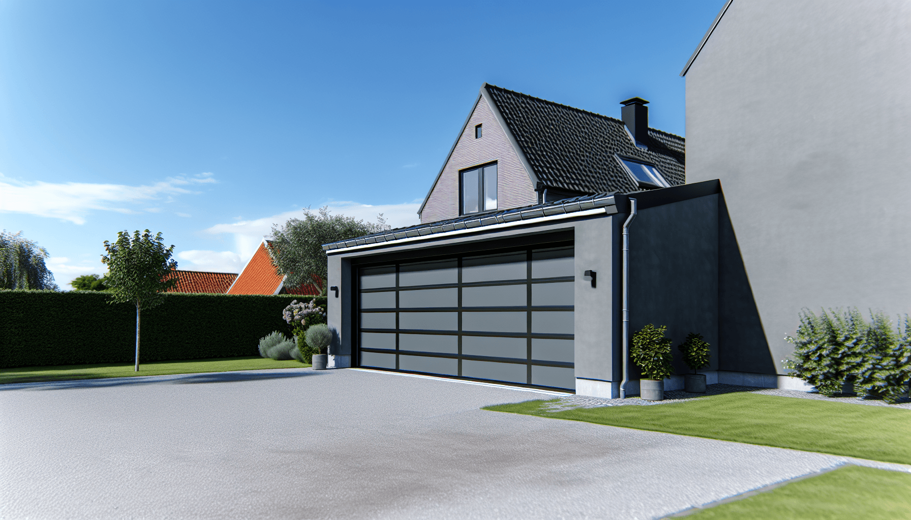 Moderne garageport på dansk villa