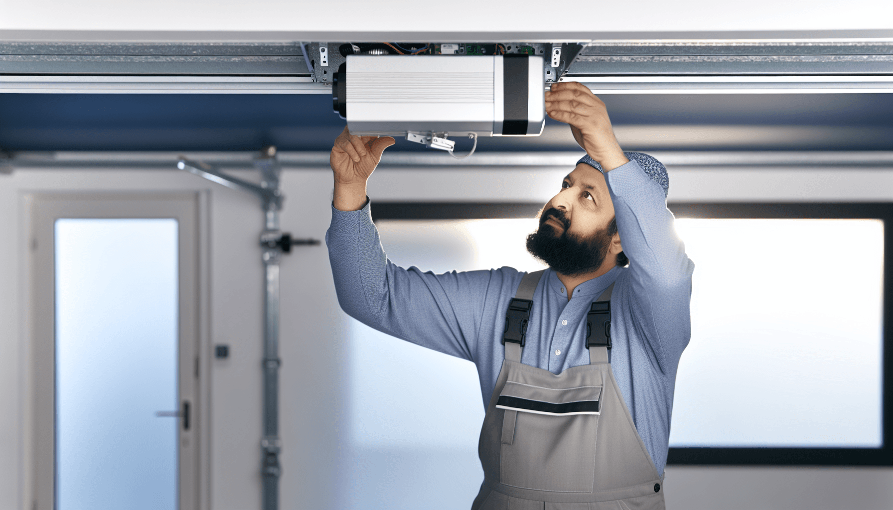 Håndværker installerer garageport automatik