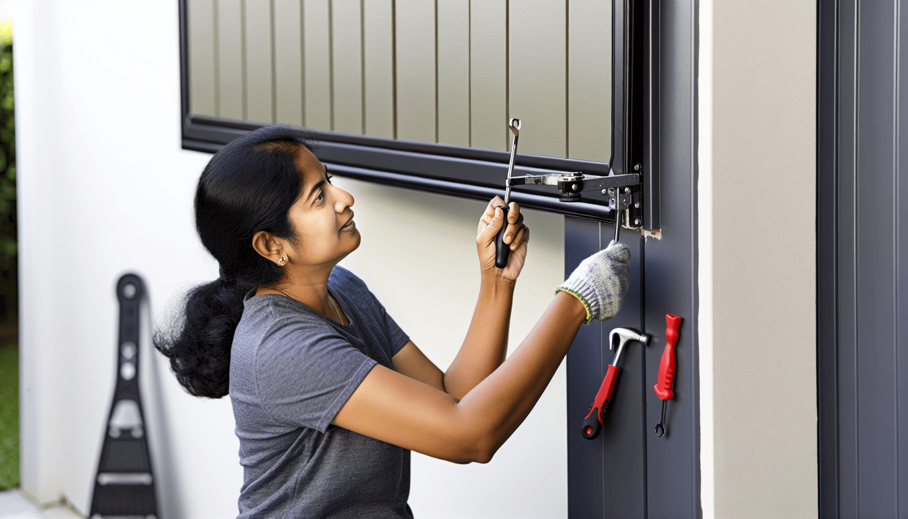 Håndværker justerer garageport