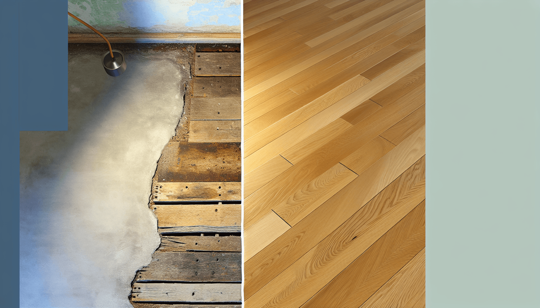 Før og efter billede af gulvafslibning