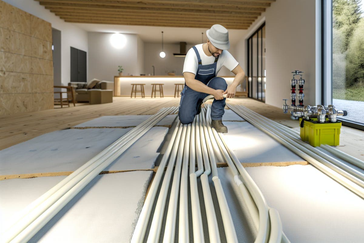 Vandgulvvarme rør bliver lagt i stue