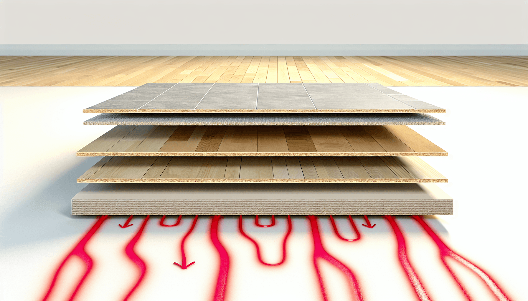 Forskellige gulvmaterialer med gulvvarme