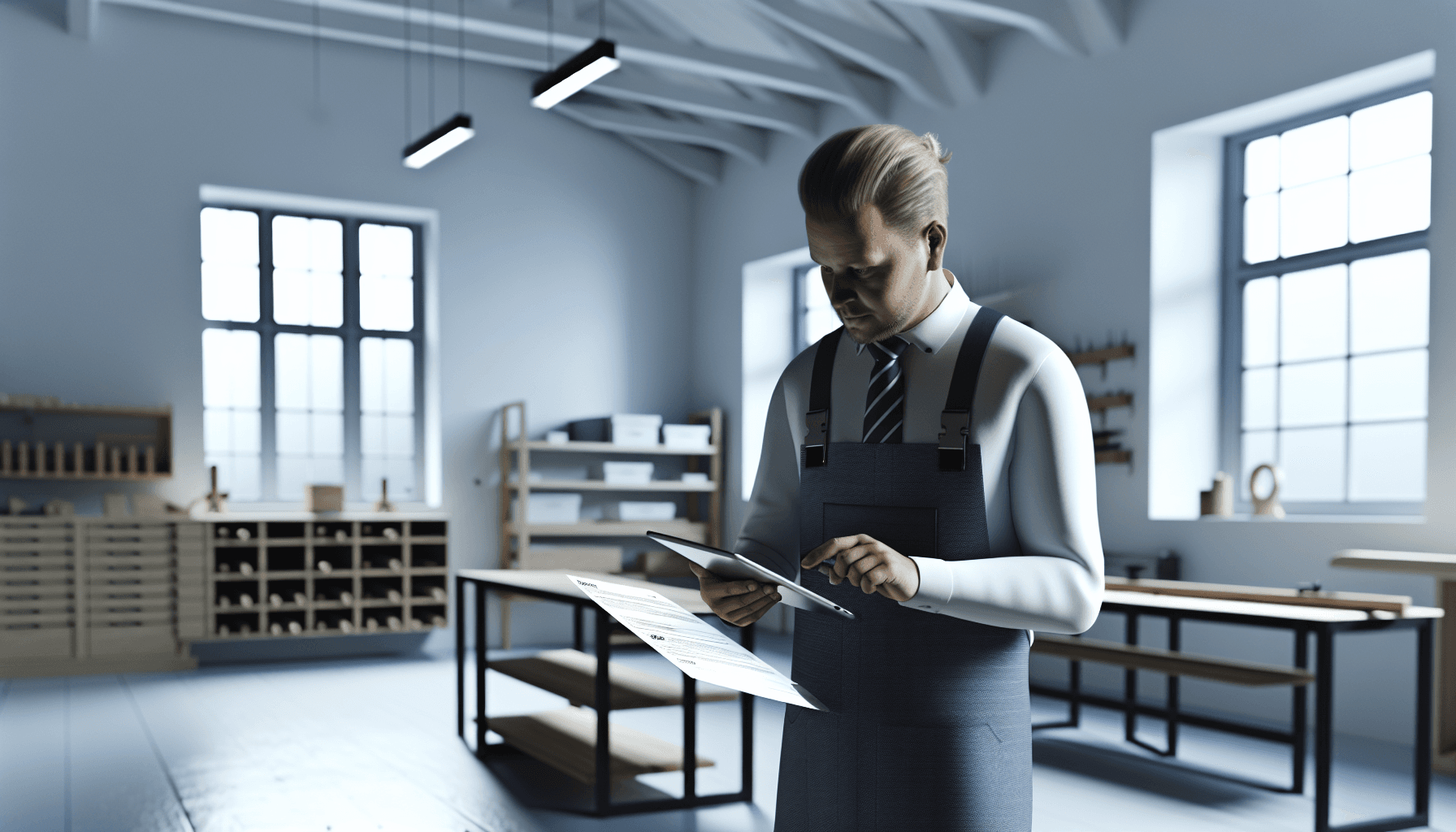 Håndværker der arbejder sikkert med værktøj mens han checker forsikringspapirer