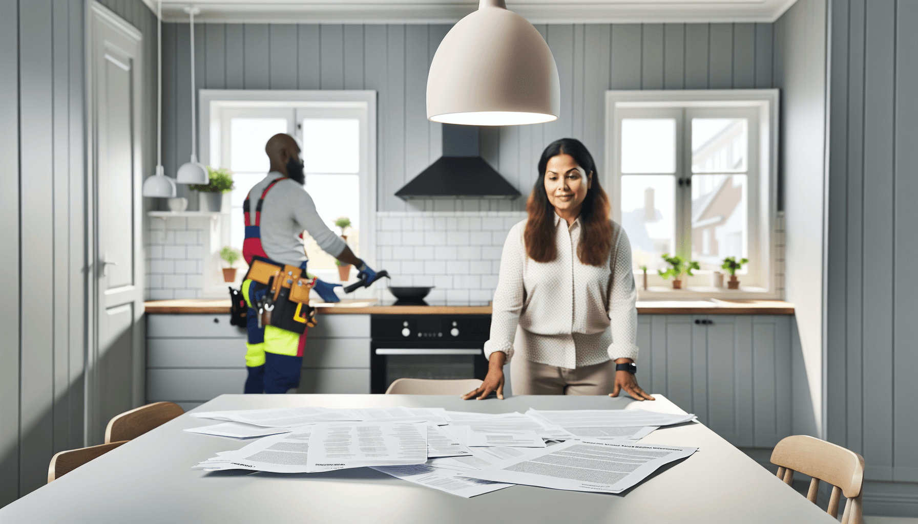 Regnemaskine og forsikringspriser på skrivebord med danske kroner