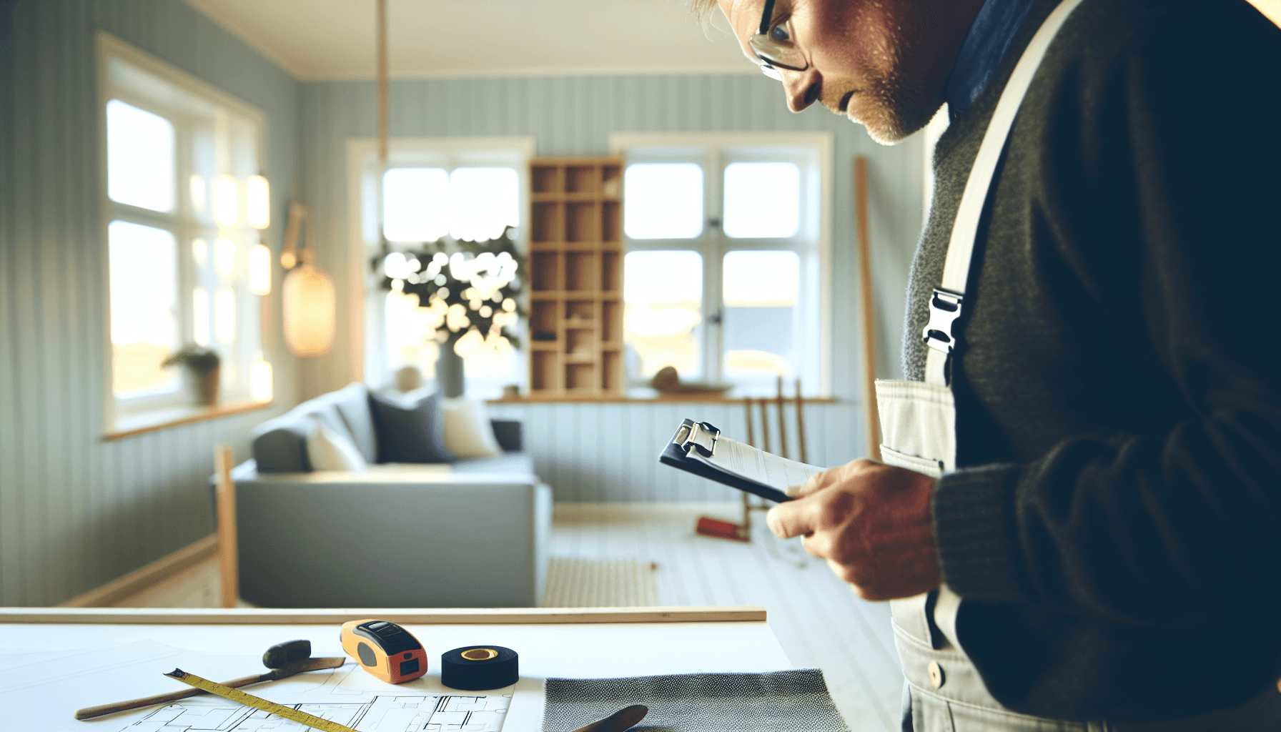 Håndværker der opmåler og vurderer projekt