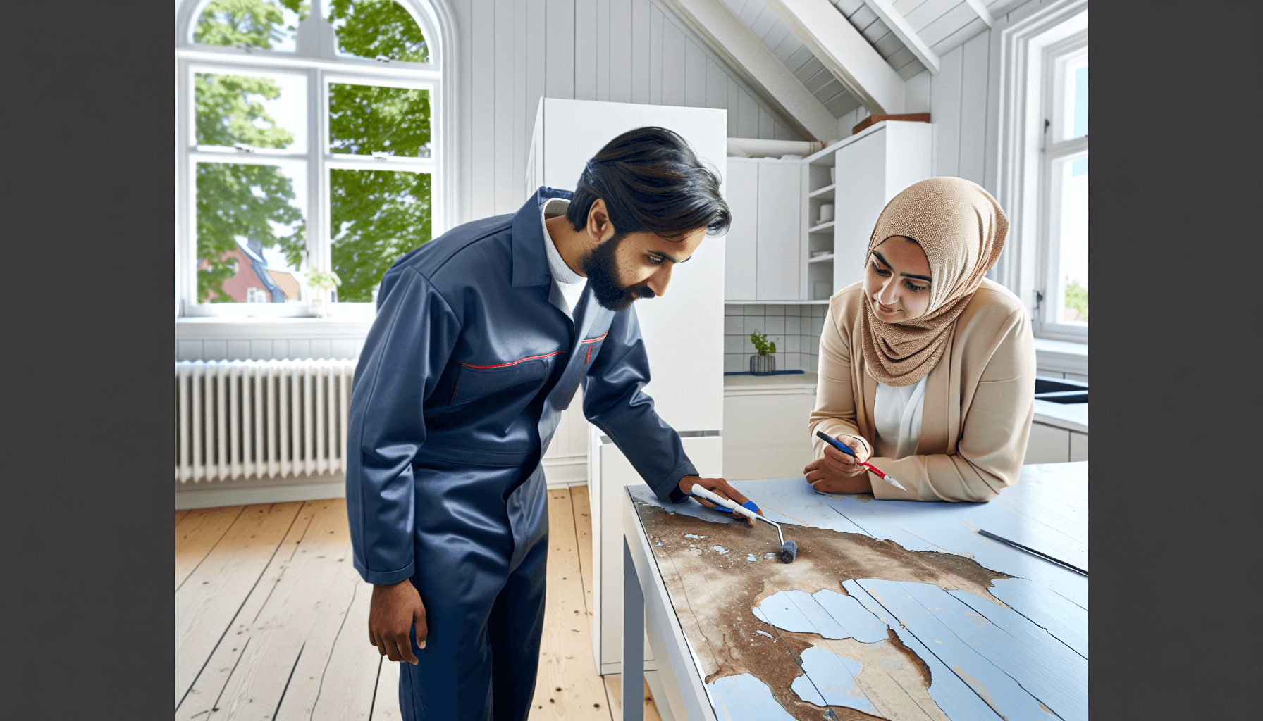 Håndværker der forklarer arbejdet til husejer