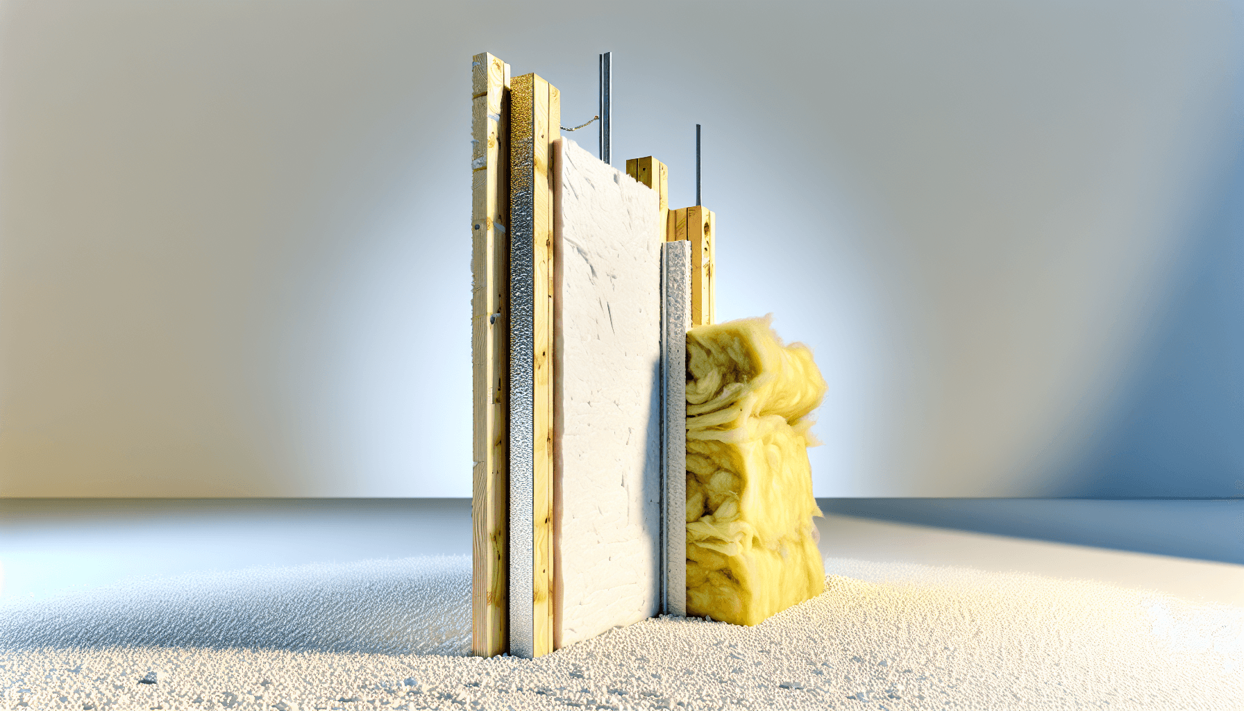 Sammenligning af isoleringsmaterialer i tværsnit