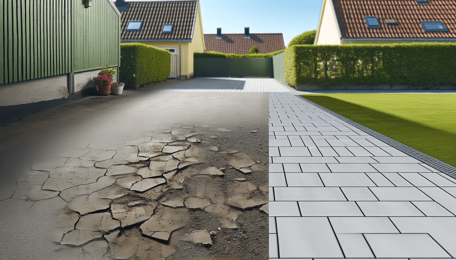 Før og efter billede af indkørselsrenovering