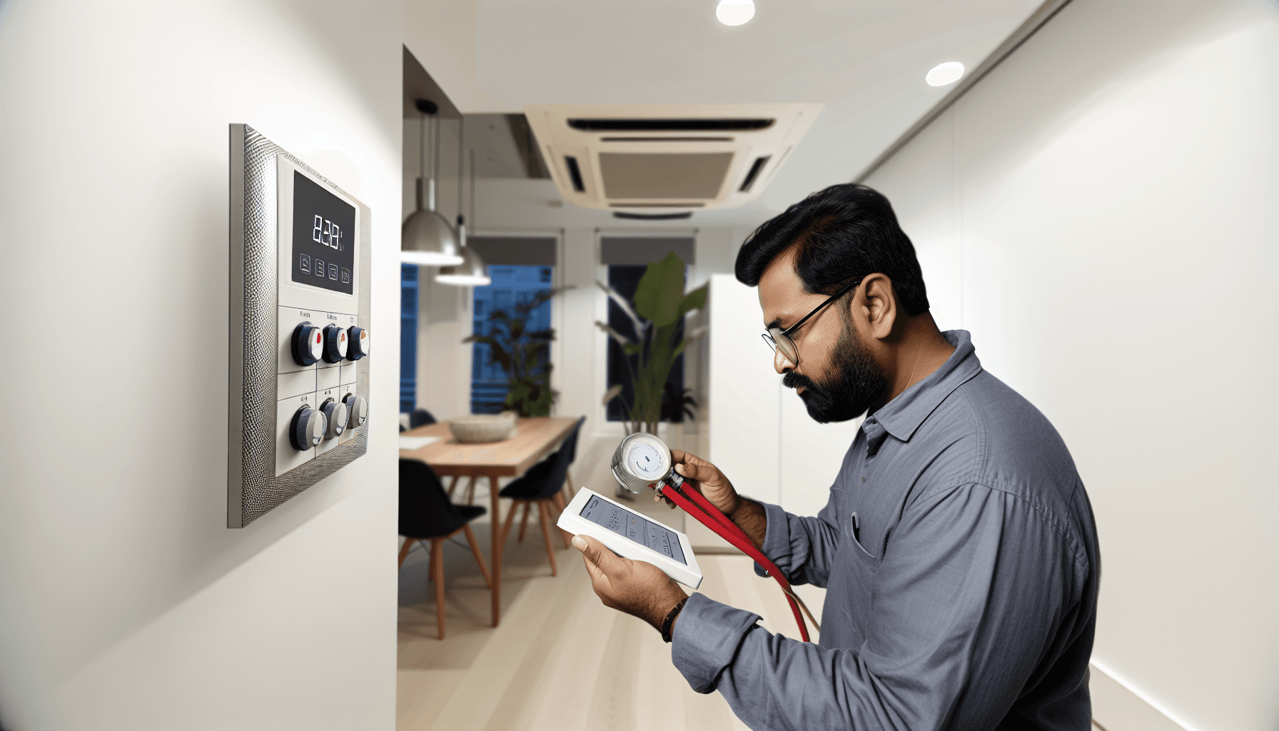 Håndværker justerer ventilationsanlæg i dansk villa