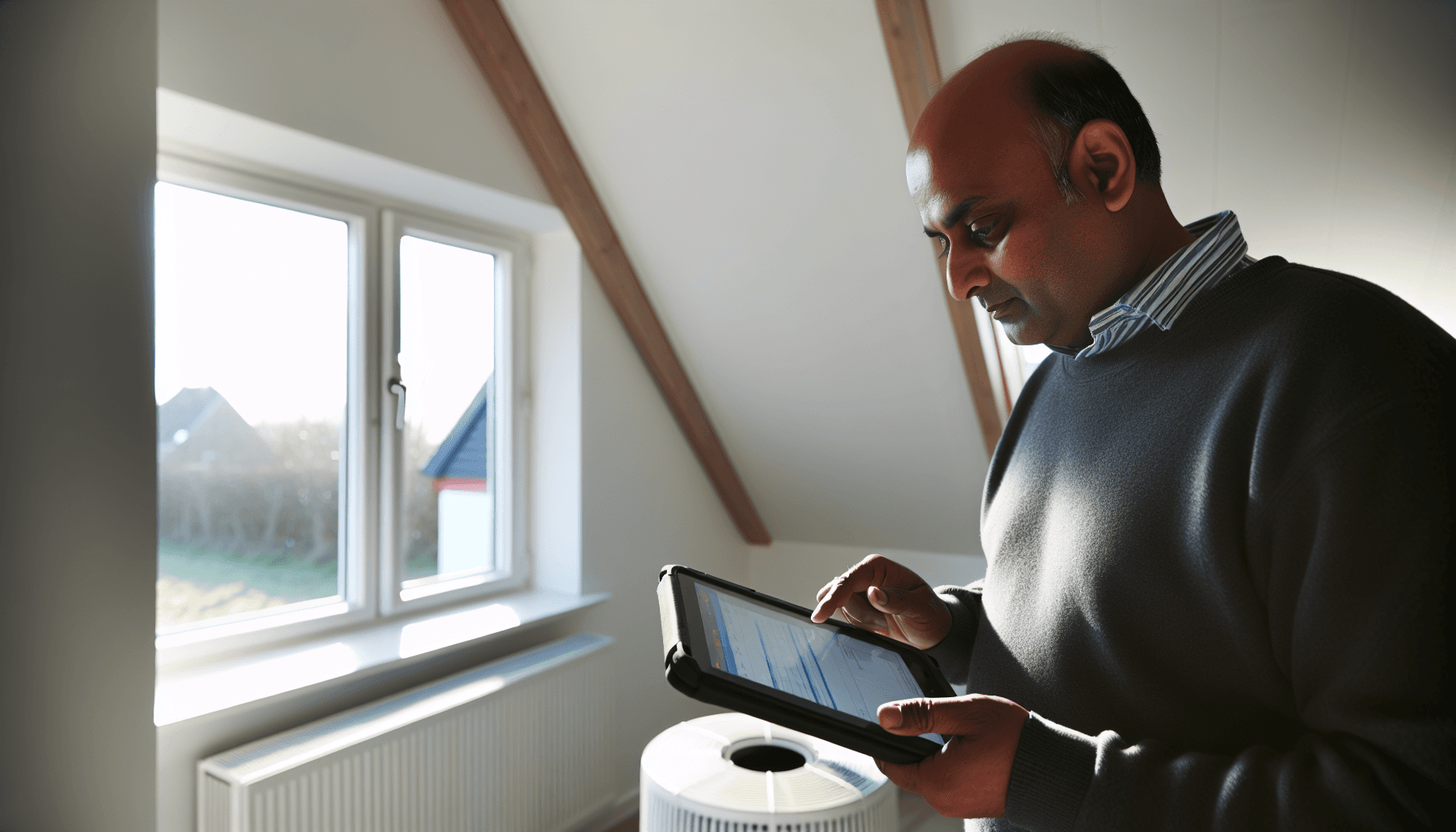 Håndværker dokumenterer ventilationsmålinger på tablet