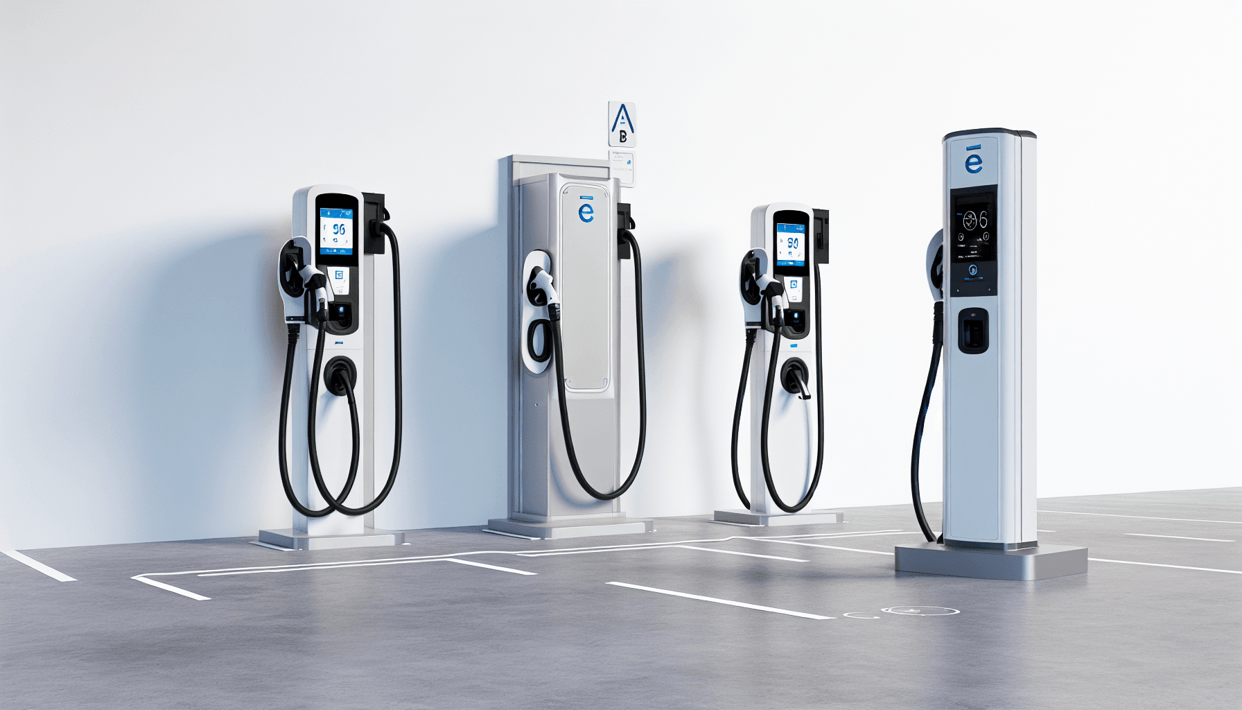 Forskellige ladestandere opstillet til sammenligning