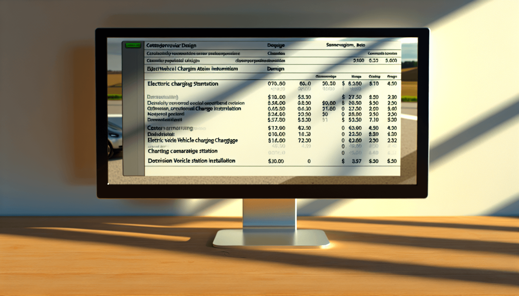 Prissammenligning tabel på computer skærm