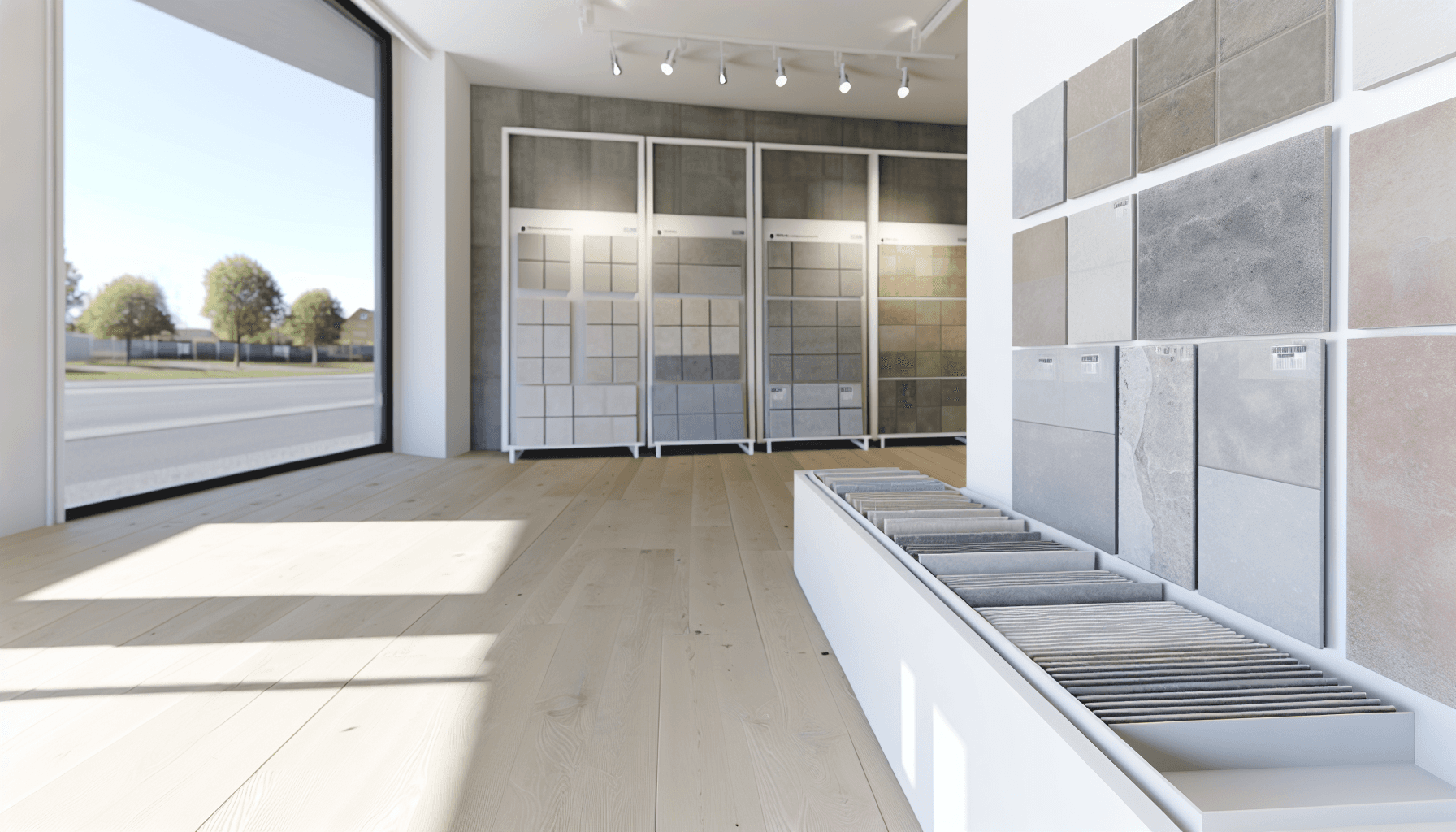 Forskellige flisetyper udstillet i flisebutik