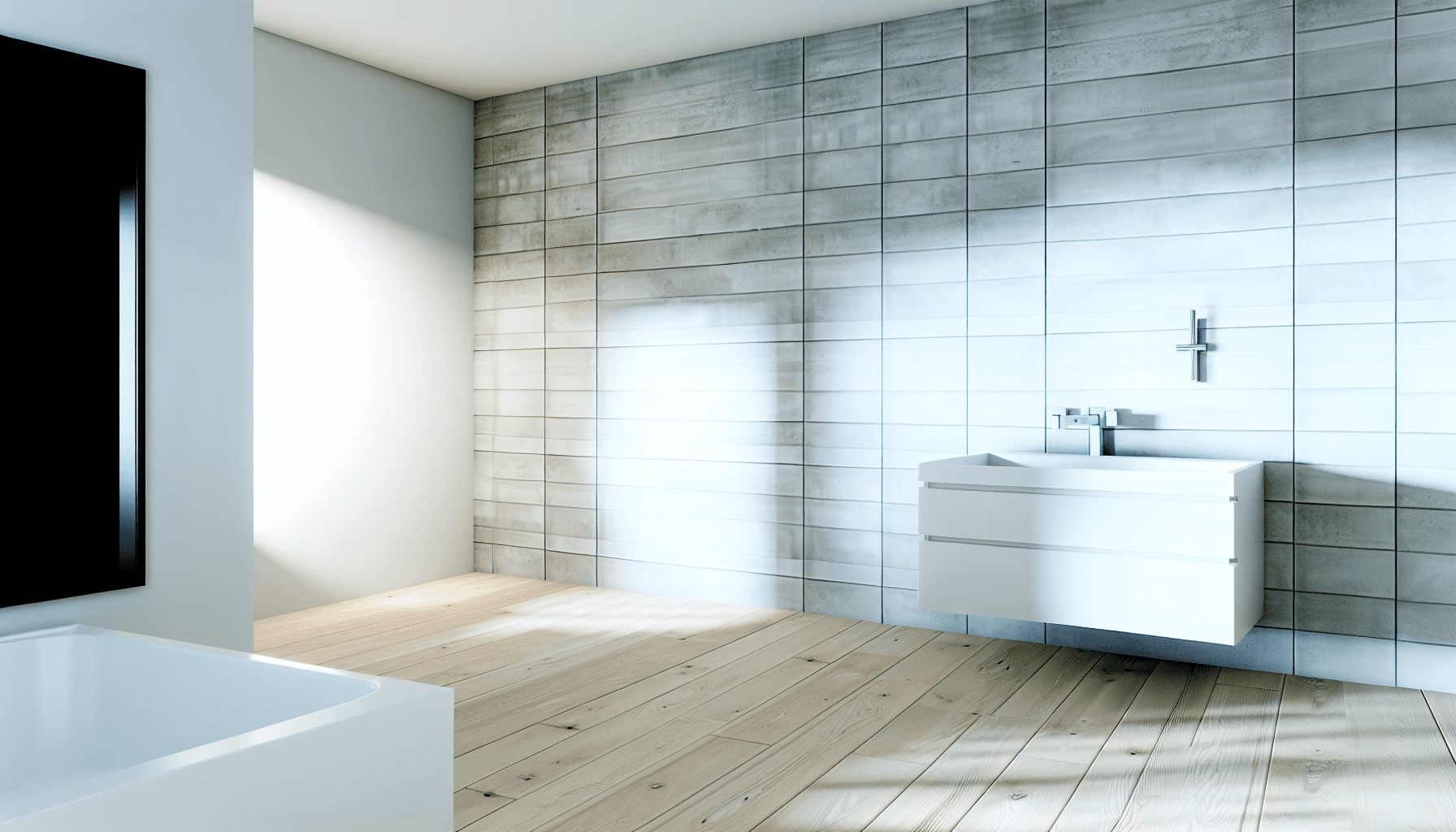 Færdigt fliselagt badeværelse med moderne design