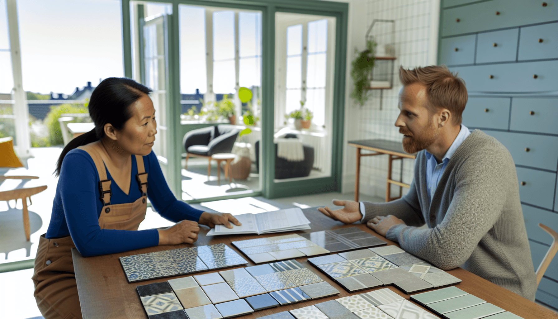 Professionel fliselegger præsenterer tilbud til boligejer