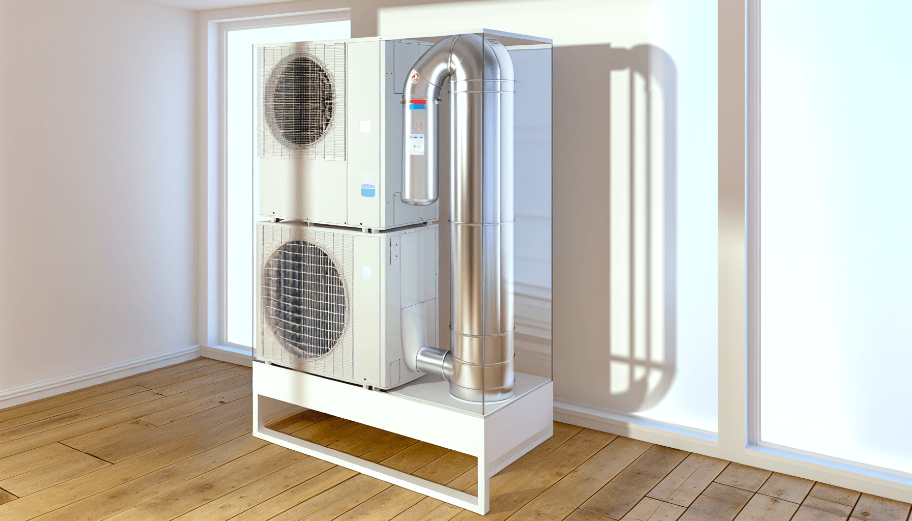 Teknisk diagram der viser luftstrøm i luft til luft varmepumpe